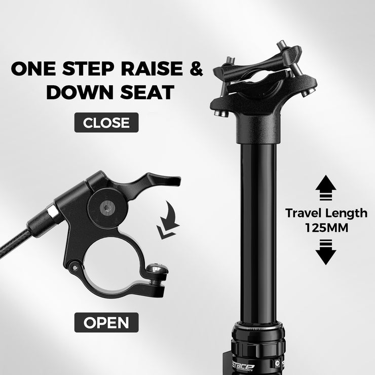 Fastace FSP-303 Dropper Post 125mm Travel MTB Dropper Seatpost 27.2/30.9/31.6mm Remote Internal External Cable Routing with Air Suspension